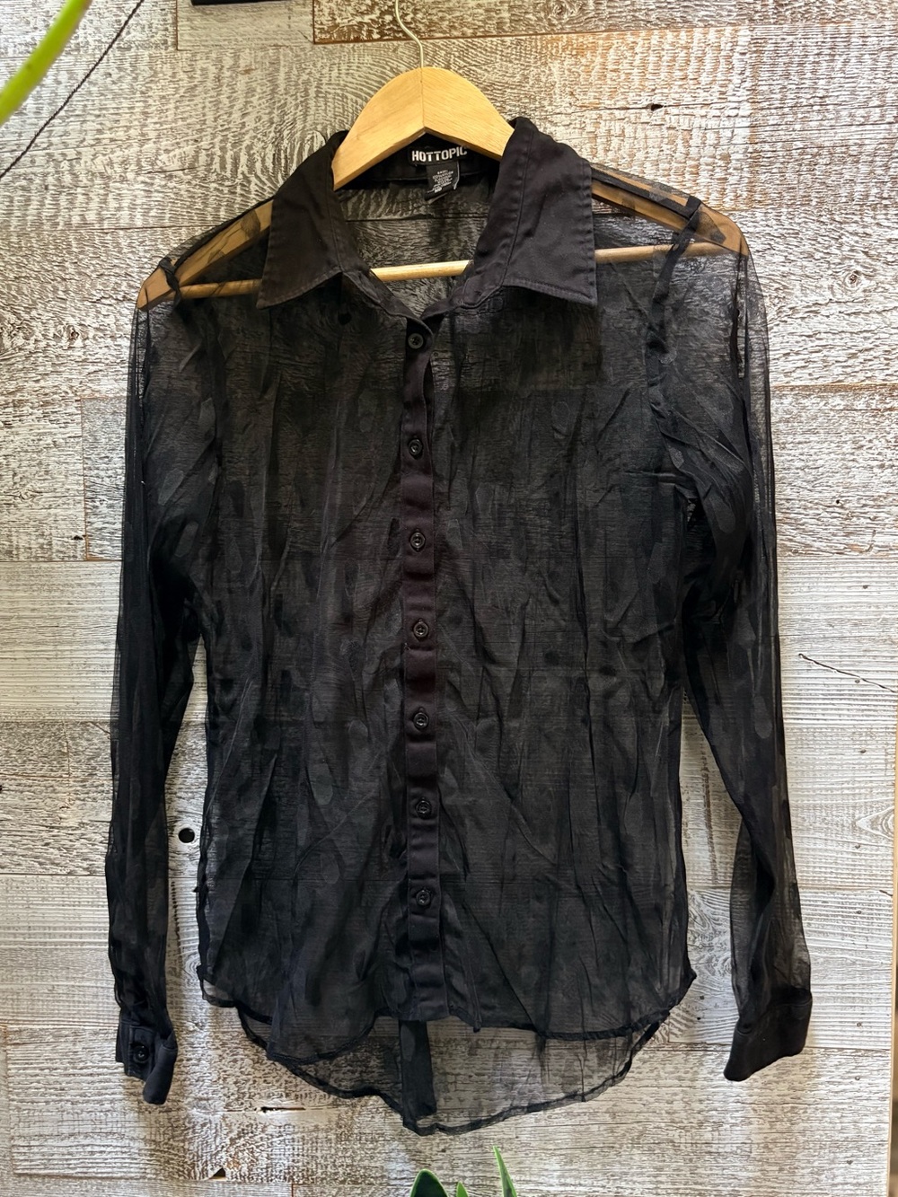 Hot Topic | Flocked Coffin Sheer Goth Punk Alt Emo Button-Up Shirt - Women's M